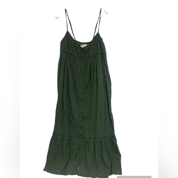 NWT BA&SH Ully Green Striped Textured Midi Dress Sleeveless Sz Lg Made In India - Picture 2 of 16